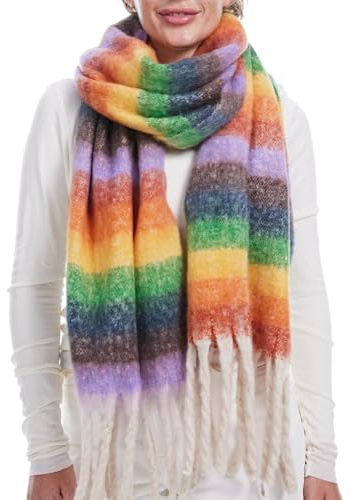 DiaryLook Karierter Warmer Deckenschal für den Winter, Lange Damen Schals, kariert, weich, Wolle, Tartan für Frauen,Rainbow