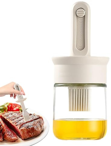 Botella dispensador de aceite – Botella de cepillo de aceite de silicona | Dispensador 2 en 1 con cepillo de silicona, botella con gotero de aceite, dispensador de cepillo de aceite de oliva retráctil