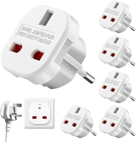 SKIKHN Adapter England Deutschland Stecker, 6 Stück Europa Reiseadapter, UK Irland Adapter, Reiseadapter UK auf EU, Reiseadapter Englisch auf Deutsch Steckdose für Großbritannien Frankreich Italien