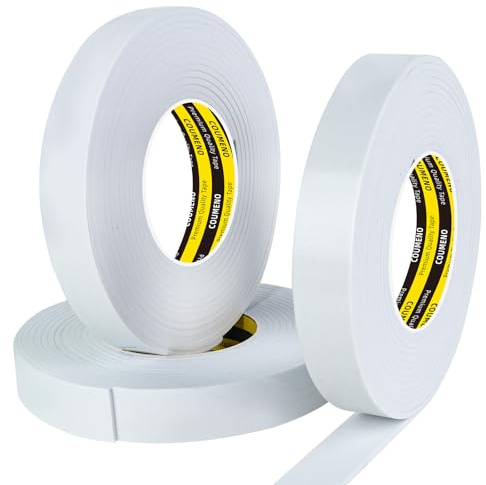 COUMENO 3 Pack EVA Single-Sided Weather Stripping Foam Tape 3mm Thick, 25mm x 5m, White, Weatherproof Sealing Strip Sponge Tape for Windows and Doors, Self-Adhesive Insulation Sealing Tape