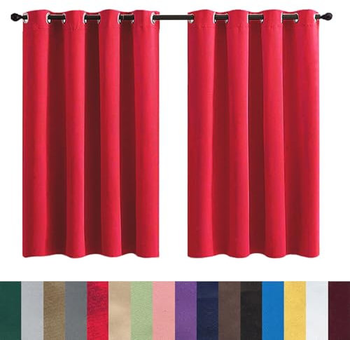 GAIFNAG 100% Blackout Curtains 50 x 200 cm Drop Eyelet, Lightweight, Thermal Insulated String Door Curtains Fly Screen Curtain for Bedroom and Living Room, Red