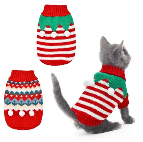 Weihnachtspullover Hund, 2pcs Hunde Outfit Weihnachten, Weihnachtspullover Katze, Hunde Weihnachtskostüm, Weihnachtskostüme für Kleine und Mittlere Hunde und Katzen(M)