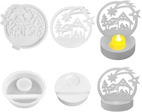Krippe Silikon Gießform Kerzenhalter, Silikonformen Gießformen Kerzenhalter, Krippe Set Giessformen zum Gießen, Silikonform Krippe, 3D Weihnachten Krippe Silikonformen Gießformen Silikon für Handwerk