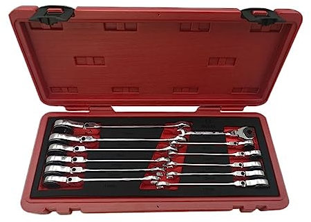 HESHUWEN Llaves Fijas con Carraca 9/12 Uds. Llaves combinadas de trinquete for Tubos Llaves Flexibles/de Cabeza Fija Llave de Extremo Abierto Llaves de Aceite Llave Carraca(12pcs Flex Head)
