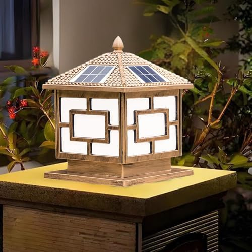 ACMHNC Sockelleuchte außen Solar, Wegeleuchte außen, IP65 Wasserdichte Pollerleuchte Solar Gartenlampe aus Aluguss in Bronze, Garten Außenleuchte