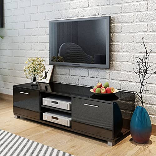 Gecheer Glänsande svart TV-bänk 120 x 40,5 x 35 cm, modernt TV-skåp, TV-bord, TV-skåp, TV-skåp, TV-skåp, vardagsrumsskåp, P243042