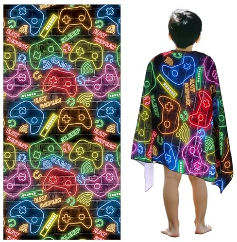 ZhowHoHo Neon Video Game Beach Towel for Kid 30 X 60 Inch Microfiber Pool Towel Absorbent Quick Dry Beach Towel Sand Free Blanket for Boys Summer Pool Party Supplie Bath Sport Travel for Kids Gift