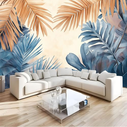 Papier Peint Panoramique Feuilles Palmier Feuilles Bananier 400X280Cm Poster Geant Mural 3D, Tapisserie Photo Peinture Murale, Papier Peint Plantes Anciennes Fresque Pour Salon Chambre Toile Fond Tv