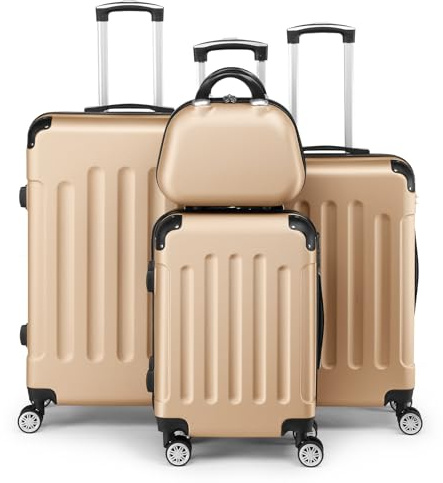 LEADZM Set de 4 Valises de Voyage avec Vanity Case, Valise Grande Taille, Valise Cabine, Set de Bagage pour Voyage, ABS avec Coins Renforcés, roulettes Pivotantes 360° et Cadenas - Champagne