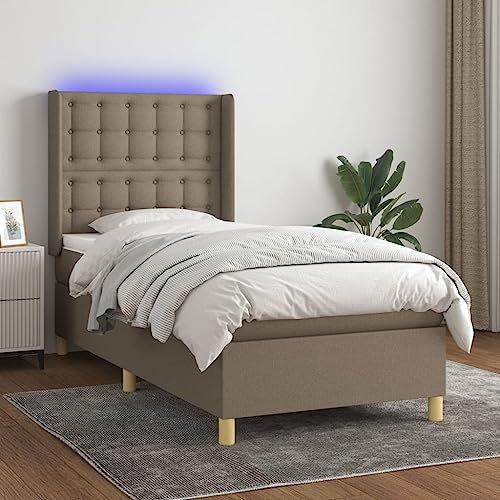 Juroupi Boxspringbett mit Matratze & LED Bett Mit Bettkasten Bett Boxspringbett Betten Boxspringbett Mit Matratze Taupe 90x190 cm Stoff - 3139161