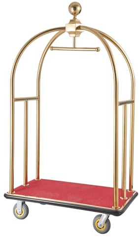 VEVOR Carro de Equipaje para Hotel, Carga de 500 kg, Carrito de Botones con Montantes Curvos, Plataforma Alfombrada Roja y Ruedas de Goma para Hoteles, Condominios y Complejos Turísticos, Dorado