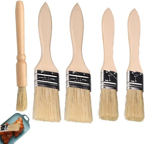 Pastry Brushes, 5-Piece Baking Brush Set, Oil Brush for Cooking, Pastry Brushes for Baking, BBQ, and Grilling, Includes one 1.2cm, Two 2.3cm and Two 3.4cm Wide Brushes, Easy to Clean