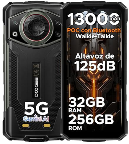 DOOGEE Fire 7 Ultra Movil Irrompible 5G, 13000mAh/33W 32GB+256GB, 6,6 HD+ 90Hz 64MP+16MP, Móvil Resistente Android 15, NFC/Widevine L1/Face ID/GPS Moviles Rugerizados con M6 Auriculares Walkie Talkie