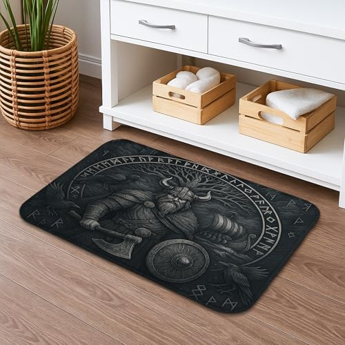 Wikinger-Mythologie-Badematte, nordischer Krieger, Kunst-Design, saugfähig, rutschfest, saisonale Heimdekoration, Memory-Schaum, waschbar, Badteppiche für Badezimmer, WC, 50,8 x 81,3 cm