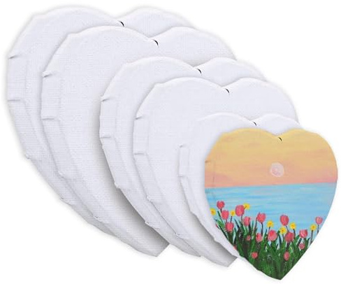 Leinwand zum Bemalen, 6 Stück Leinwand Herzform mit Holzrahmen 4/6/8 Zoll Leinwände Set Aus Baumwolle für Acrylfarben Ölgemälde und Heimdekorationen (Weiß)