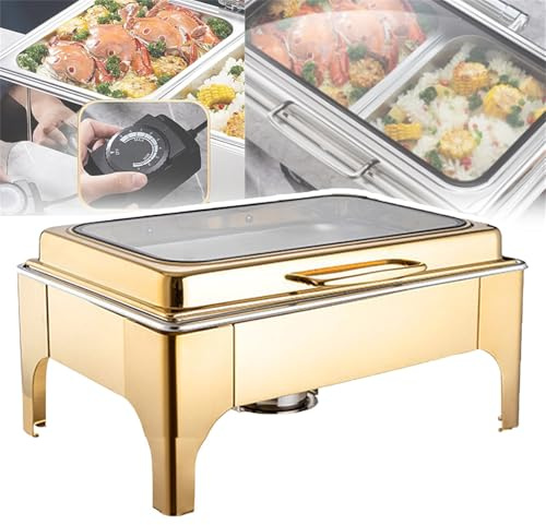 Scaldavivande elettrico professionale, temperatura regolabile, copertura in vetro rimovibile, facile da pulire, risparmio energetico per servire buffet