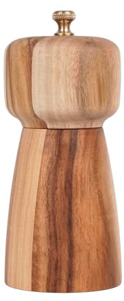 DeroTeno Saltkvarn, salt- eller pepparkvarn med justerbar keramisk slipkärna, kryddkvarn för peppar och salt, akaciaträ, 14 cm höjd, botten dia: 6 cm (bricka ingår inte)