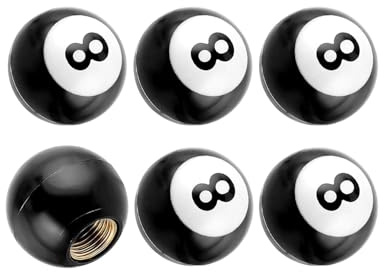 JUKOTA 6 piezas tapones de válvula de bola de billar, tapas universales de válvula a prueba de fugas con núcleo de cobre, 8 bolas, color negro, para coche, moto, bicicleta, camión