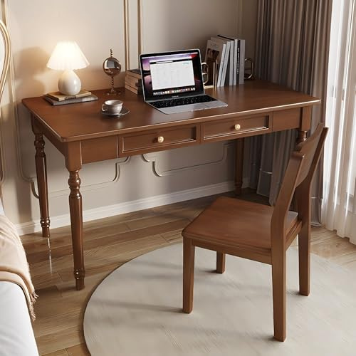 Bureau d'écriture campagnard français avec tiroirs, table d'ordinateur en bois massif pour bureau à domicile, étude ou espace de travail, finition noyer (78,7 cm, chaise non incluse)