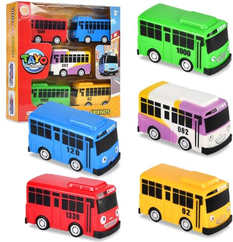 Bus Toy, School Bus Vehicles with Box, Children's Mini Cars Playset, Friction Powered Automobiles, 5PCS Buses Car Toys Pull Back Vehicle Toys, Kids Gifts for Girls and Boys Ages 3 and Up