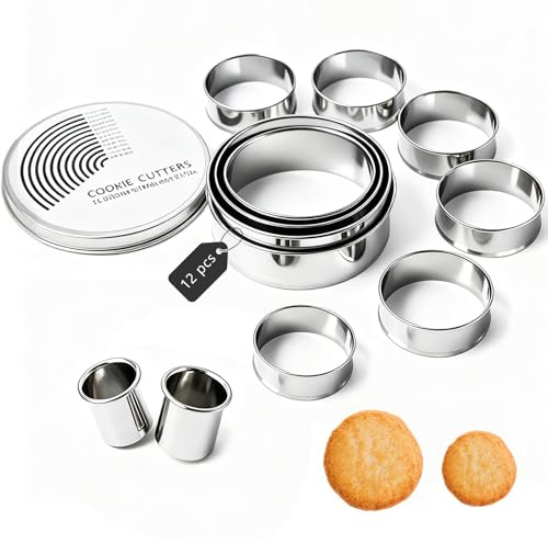 12 pezzi Coppapasta Tondi Acciaio Inox con Scatola Rotonda,Formine per Biscotti,Coppapasta Rotondo Acciaio Inox Tagliapasta,Formine per biscotti in acciaios inox,DIY Utensili da Pasticceria
