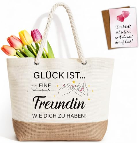 TUZELIYA Beste Freundin Geschenke Tasche - Faltbare Wasserdicht Einkaufstasche mit Glückwunschkarte, Geburtstagsgeschenk für Beste Freundin, Frauen Personalisierte Geschenke