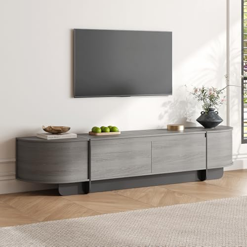 SVEYLXA Mueble de TV de 180 cm para 50-70 pulgadas, mesa larga para televisión con cajones, moderno mueble bajo para TV con gran espacio de almacenamiento, estantería multimedia con bordes redondeados