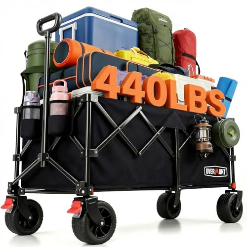 Overmont Carro Plegable XXL 118 cm - 270 L Gran Capacidad, Carga hasta 200 kg - Carro de Transporte Alta Resistencia con Ruedas Grandes Todo Terreno, Modelo Alargado - para Playa, Jardín y Compras