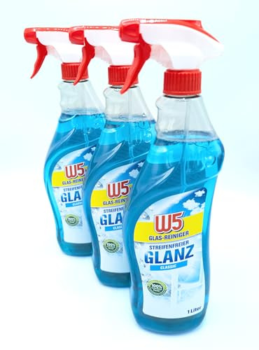 W5 Glas-Reiniger classic streifenfreier Glanz 1 L Sprühflasche (3er Pack)