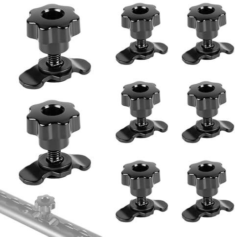EXLECO 8X Schraubfitting Airlineschiene M8x40 schwarz 500daN | Airlinebeschlag, mit Sterngriff, Endbeschlag, für Zurrschienen