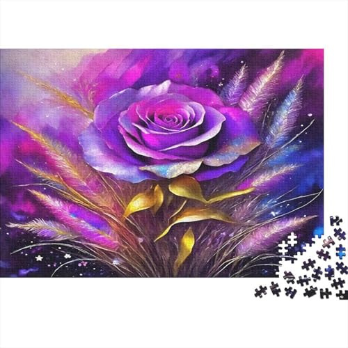 Puzzle 1000 pièces pour Adultes en Carton recyclé, Rose Violette Plumes, décoration Murale, idée Cadeau, 52x38 cm