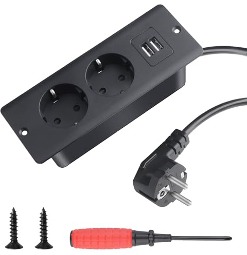 Prise Encastrable Plan de Travail avec 2 USB 1.5m Kable Multiprise Intégrée