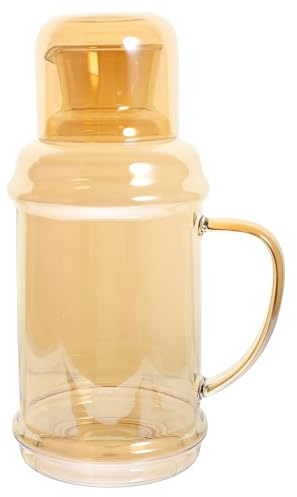EXQUIMEUBLE Glass Chilled Beverage Pitcher 1100ml Amber Retro Style Cold Drink Carafe Heat Resistant Glass Jug with Handle for Home Kitchen and Office Use