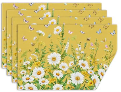 comfoyar Set di 4 Tovagliette Americane Primavera Margherita, Tovaglietta Americane Farfalla Lavabile Resistenti al Calore per Decorazioni Vacanze Decorazione, Cucina, Tavola di Feste 30 x 45 cm