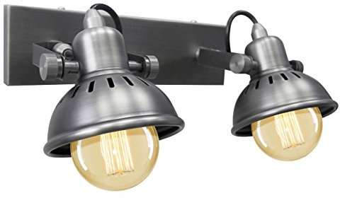 Long Life Lamp Company Vintage Twin Wall Light Dark Grey Pewter Finish Brooklyn Style Adjustable Swivel Spot Wall Light M005 Made from Stainless Steel