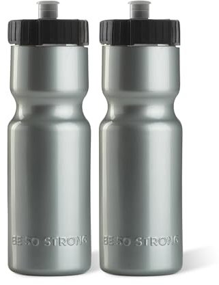 50 Strong Sports Water Bottles 2-Pack – Reusable 22 oz BPA-Free Plastic Bottles with Pull Top Cap – Top Rack Dishwasher Safe – Fits Most Bike Cages Brand - Silver