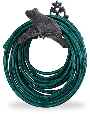 Relaxdays 10022967 Sella Porta-Tubo da Parete, Giardino, Ghisa, a Forma di Rana, HxLxP: 19 x 27 x 17 cm ca., Grigio