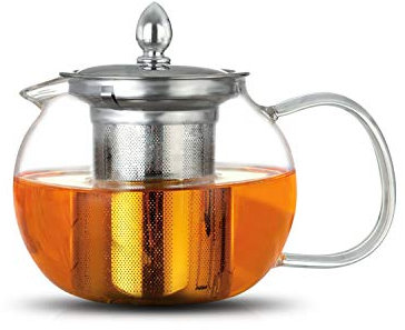 ANSIO Glass Teapot with Infuser 600 ml Borosilicate 304 Stainless Steel Lid, Clear Teapot Infuser with Heat Resistant and Loose Leaf Teapot Infuser