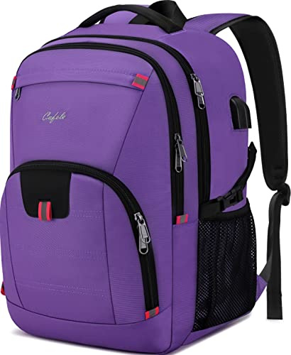 Cafele Zaino per laptop da viaggio 17,3 pollici, zaino da scuola extra large con porta di ricarica USB, idrorepellente, zaini per affari, college, viaggi, donna, zainetto casual, viola