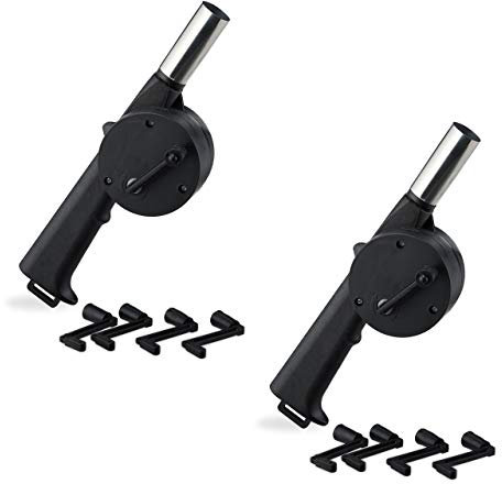 relaxdays Soffiatore Barbecue Manuale, Set da 2 Ventola a Manovella, Grill, BBQ, Phon, Accessorio da Grigliata, nero