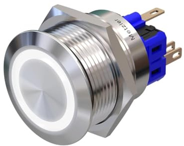 Metzler - Druckschalter 25mm - LED Ringbeleuchtung Weiß - IP67 IK10 - Edelstahl - Flach - Lötkontakte
