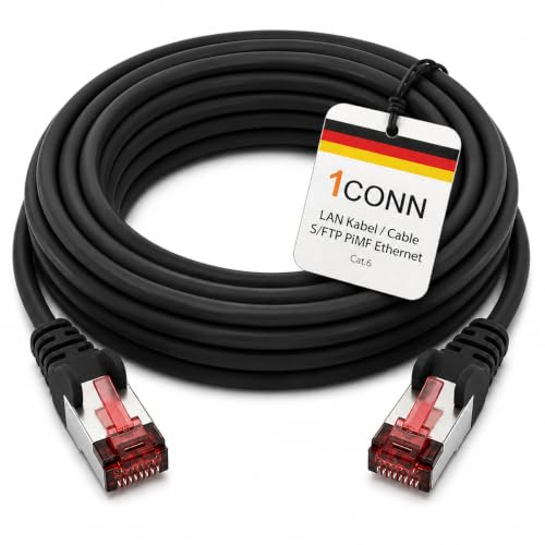 1CONN Câble réseau Cat6 50m câble Ethernet noir Lankabel câble réseau Cat6 Lan câble de raccordement Sftp Pimf 1000 Mbit s