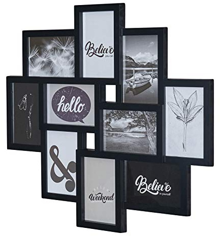 levandeo Bilderrahmen Collage 50x55cm Schwarz 10 Fotos 10x15cm Deko Fotocollage Fotorahmen Glasscheiben