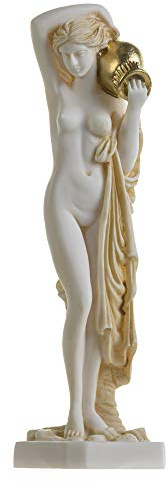 BeautifulGreekStatues Nackte Nackte Dame Mit Wasserkrug Figur Alabaster Statue Skulptur Goldton 26 cm