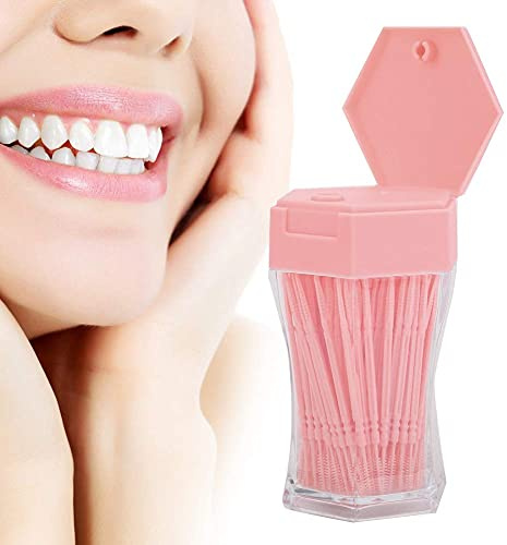 Agatige 200 Pezzi di stuzzicadenti in plastica, Morbido Strumento di Pulizia dei Denti a casa a 2 Vie Bastone detergente Orale con Custodia per la Cura dei Denti (Rosa)