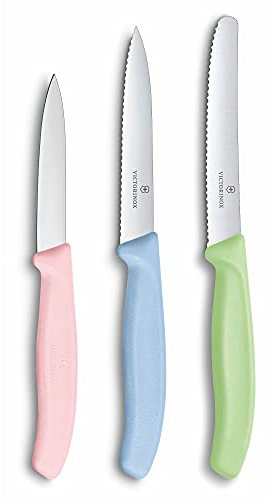 Victorinox Swiss Classic Jeu de Couteaux d’Office, 3 Pièces, Couteaux à Tomates et de Table, Passe au Lave-Vaisselle, Coloré, Acier Inoxydable