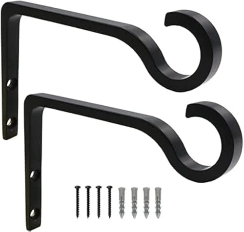 2 Stück Wandhalterung für Hängekörbe, Wandhaken, Pflanzkorbhalter, Haken für Garten, Rasen, leichte Blumentöpfe, Vogelfutterspender, Pflanzen, Laternen, Windspiele (schwarz)