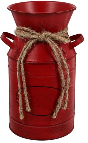 VOSAREA French Style Flower Vase Shabby Chic Milk Can Rustic Galvanized Flowers Bucket Metal Pitcher Jug Plant Container for Home Garden Decor ( Red )