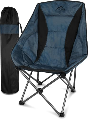 normani Faltbarer Campingstuhl inkl. Tragetasche - gepolsterter Campingsessel bis 150 kg, gemütlicher Moonchair mit hoher Rückenlehne und Mesh-Einsatz Blau Einheitsgröße