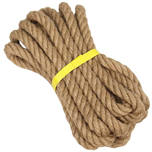 Twisted Jute Rope (3/4 in x 20 ft) Natural Thick Hemp Rope for DIY Crafts, Railings, Hammock, Decorating